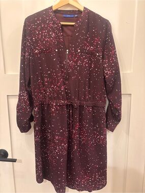 Apt. 9 Maroon Long-Sleeve Drawstring Waist Dress with Pink & White Speckles